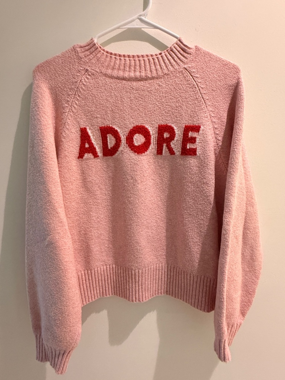 Old Navy Pink Crewneck Sweater with Red 'ADORE' Lettering